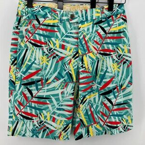 LoudMouth Shorts Mens 34 Green Golf Floral Palm Hawaiian AOP 11" Preppy Tropical